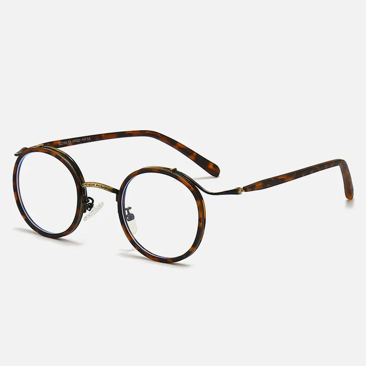 Kocolior Unisex Full Rim Round Acetate Alloy Hyperopic Reading Glasses 22105 Reading Glasses Kocolior Sand Leopard 0