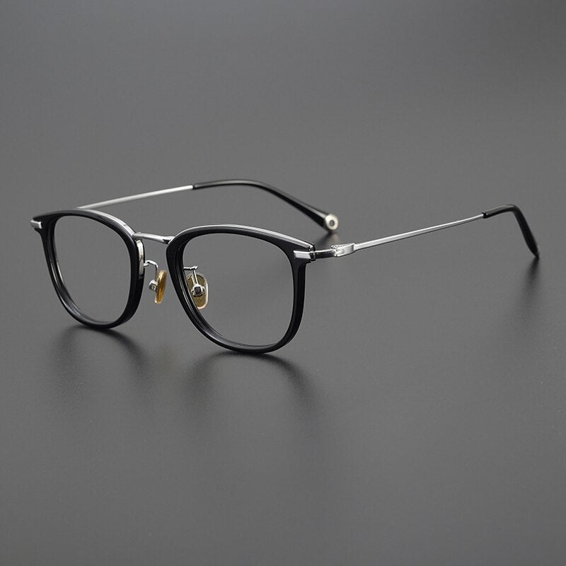 Gatenac Unisex Full Rim Round Square Acetate Titanium Eyeglasses Gxyj1032 Full Rim Gatenac Black Silver