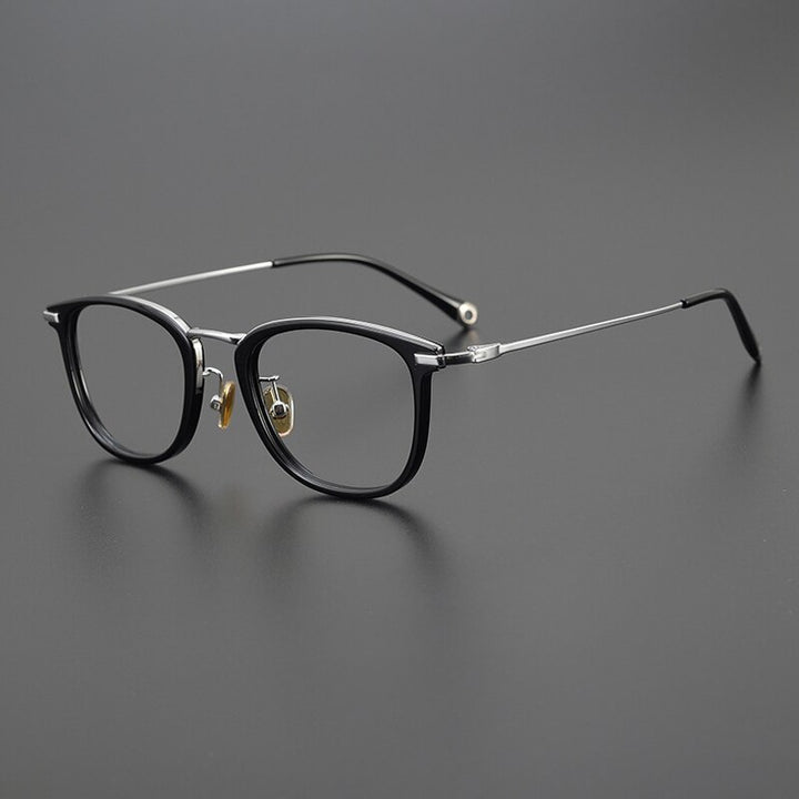 Gatenac Unisex Full Rim Round Square Acetate Titanium Eyeglasses Gxyj1032 Full Rim Gatenac Black Silver
