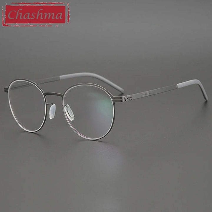 Chashma Ottica Unisex Full Rim Round Titanium Eyeglasses 408 Full Rim Chashma Ottica Gray  