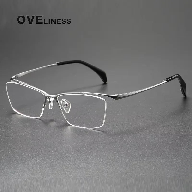 Oveliness Unisex Semi Rim Square Brow Line Titanium Eyeglasses 6650 Semi Rim Oveliness silver