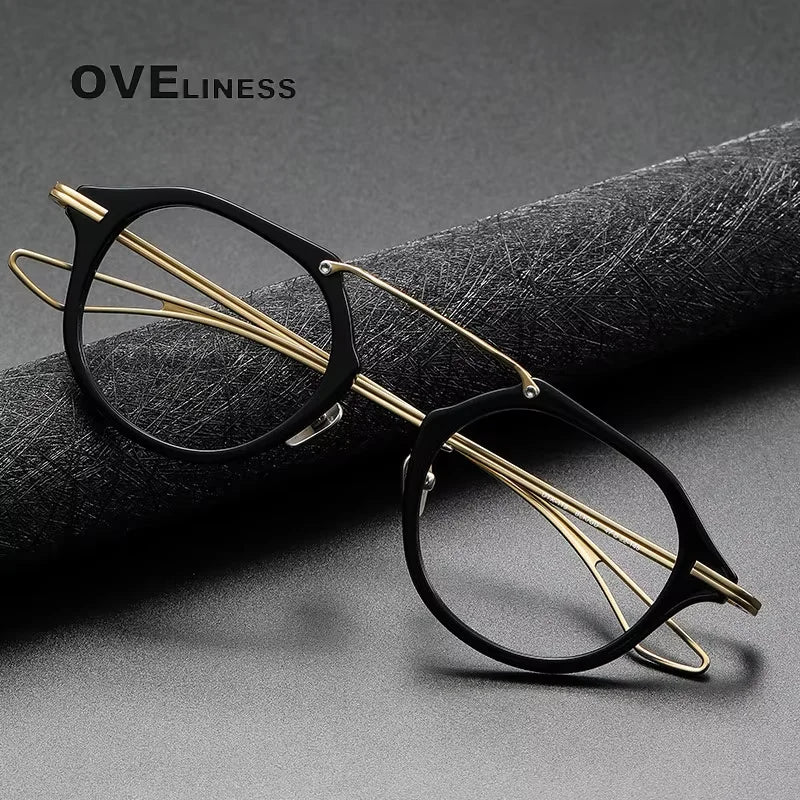 Oveliness Unisex Full Rim Polygon Acetate Titanium Eyeglasses 342119 Full Rim Oveliness