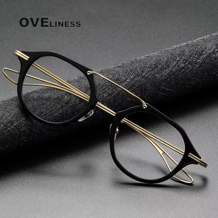 Oveliness Unisex Full Rim Polygon Acetate Titanium Eyeglasses 342119 Full Rim Oveliness