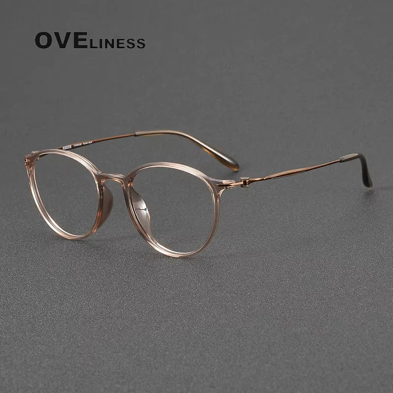 Oveliness Women's Full Rim Round Acetate Titanium Eyeglasses 78664