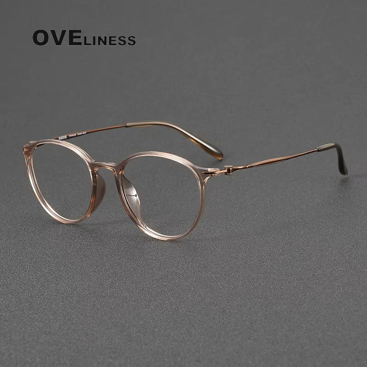 Oveliness Women's Full Rim Round Acetate Titanium Eyeglasses 78664