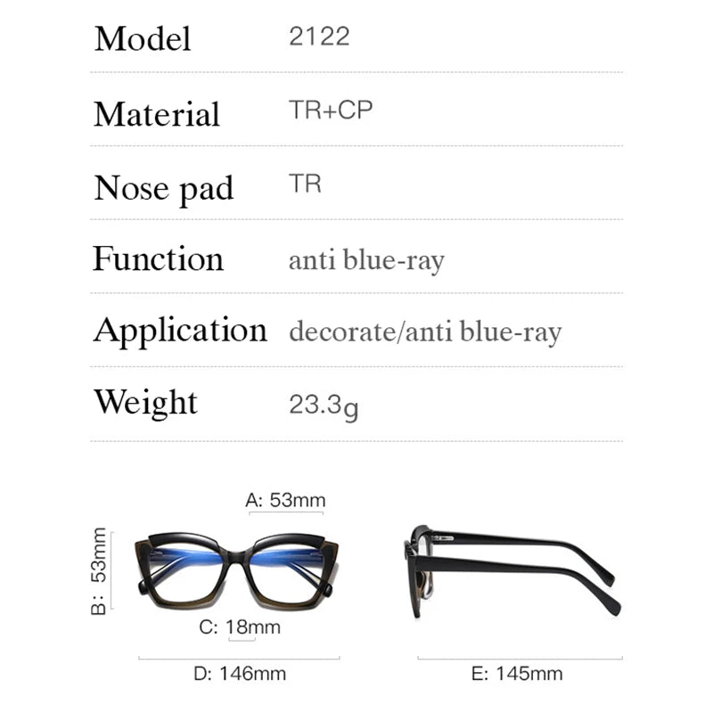 Hotony Unisex Full Rim Square Cat Eye Tr 90 PC Eyeglasses 212299