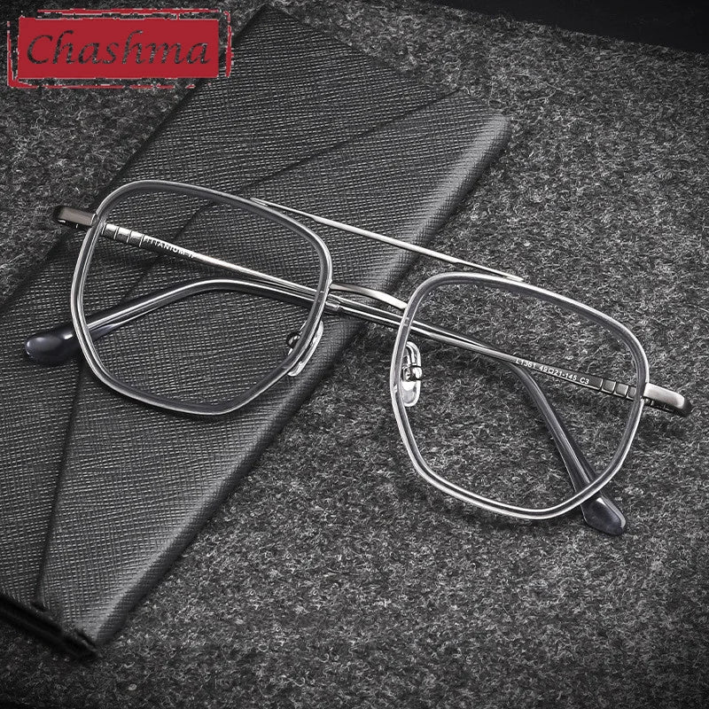 Chashma Ottica Men's Full Rim Polygon Double Bridge Titanium Acetate Eyeglasses 13613