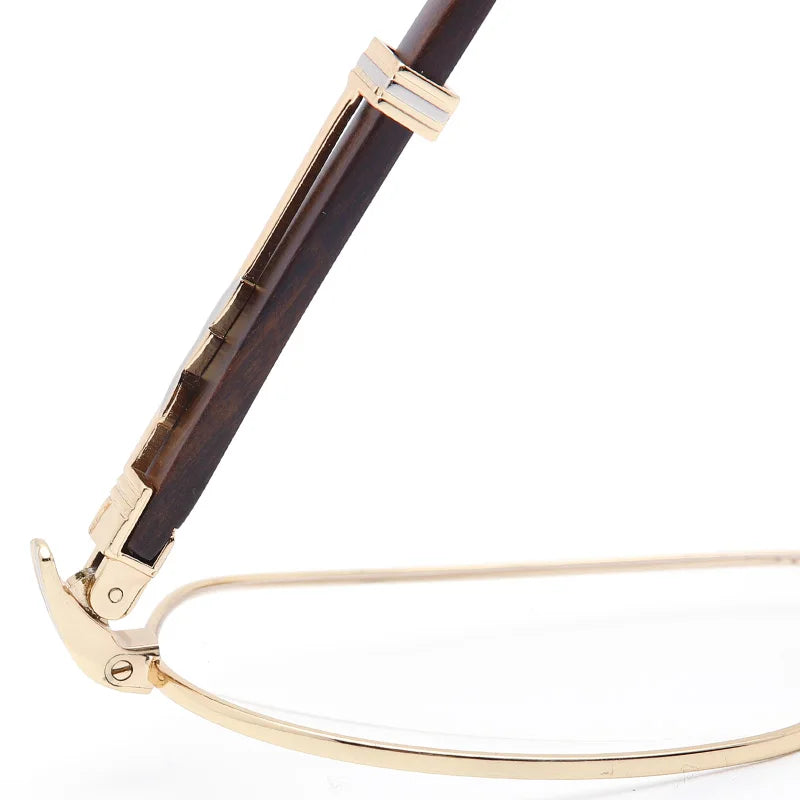 Muzz Men's Full Rim Square Alloy Double Bridge Frame Wood Temple Eyeglasses 1105868 Full Rim Muzz