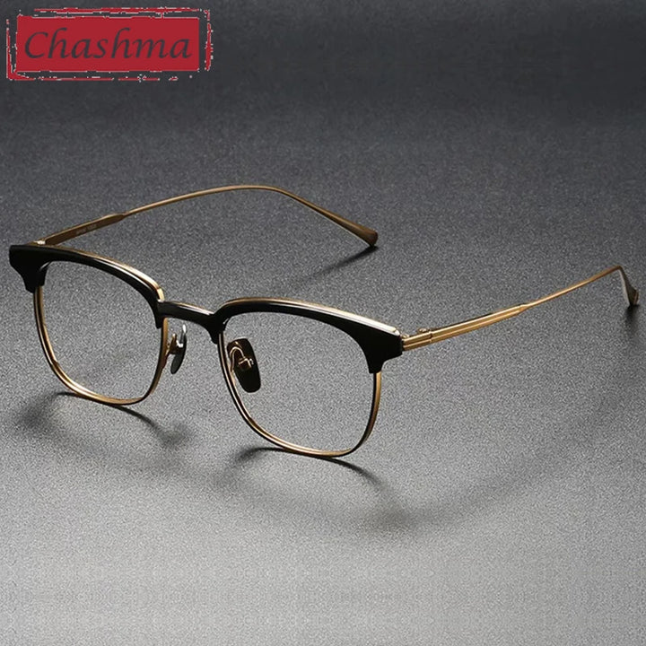 Chashma Unisex Full Rim Square Acetate Titanium Eyeglasses 2147 Full Rim Chashma Black Gold  