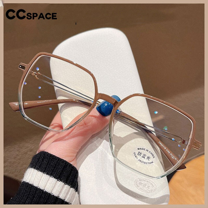 CCspace Unisex Full Rim Polygon Square Tr 90 Titanium Eyeglasses 55886 Full Rim CCspace