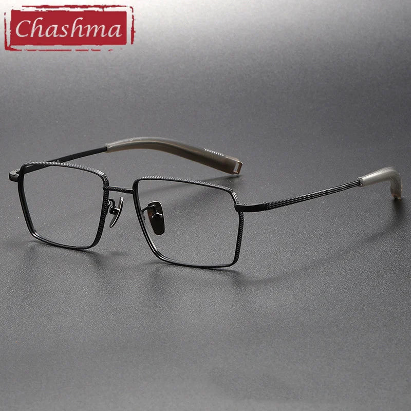 Chashma Ottica Men's Full Rim Square Titanium Eyeglasses 07519 Full Rim Chashma Ottica Black  