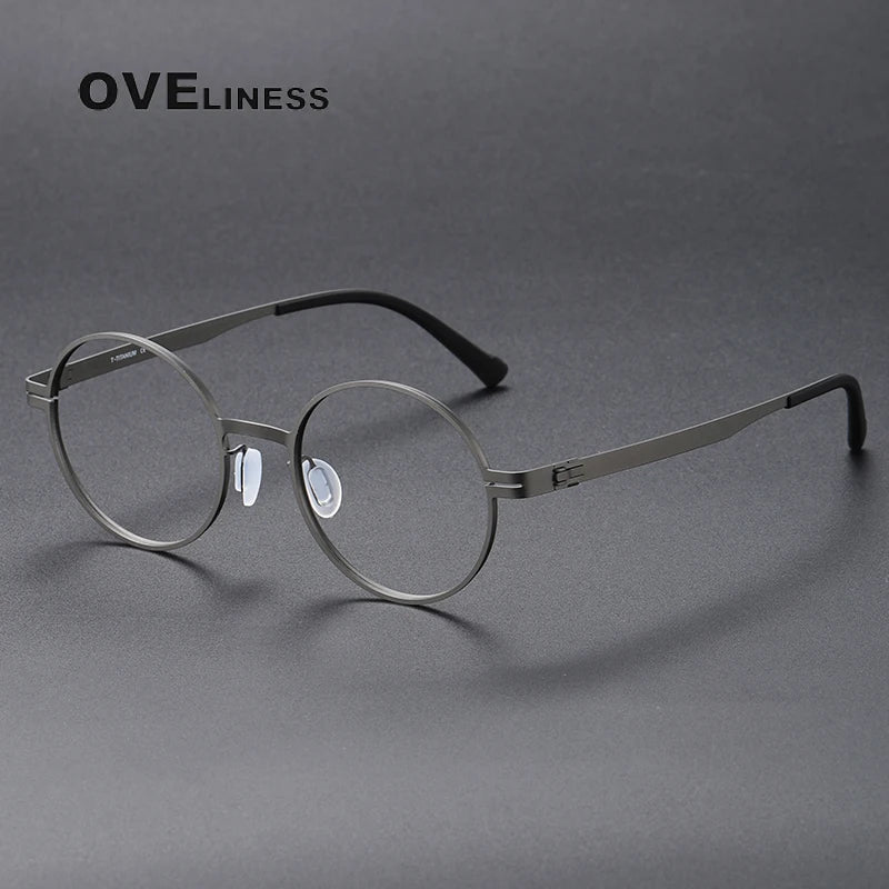 Oveliness Unisex Full Rim Round Screwless Titanium Eyeglasses 80996 Full Rim Oveliness gun