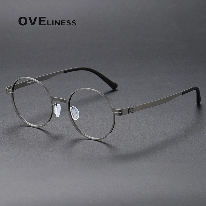 Oveliness Unisex Full Rim Round Screwless Titanium Eyeglasses 80996 Full Rim Oveliness gun