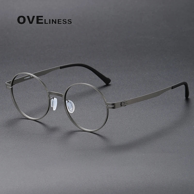 Oveliness Unisex Full Rim Round Screwless Titanium Eyeglasses 80996 Full Rim Oveliness gun  