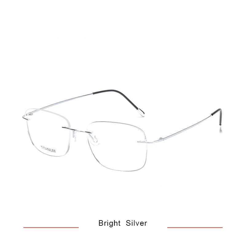 Brightzone Unisex Rimless Oval Square Titanium Eyeglasses 71610 Rimless Brightzone Bright Silver
