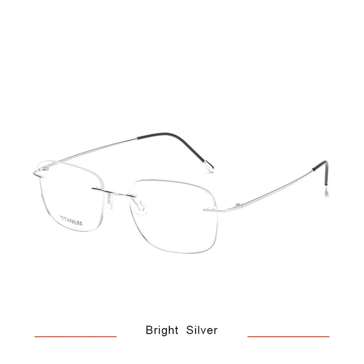 Brightzone Unisex Rimless Oval Square Titanium Eyeglasses 71610 Rimless Brightzone Bright Silver