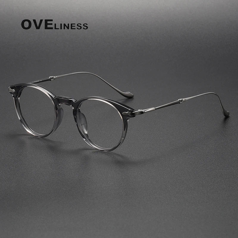 Oveliness Unisex Full Rim Round Acetate Titanium Eyeglasses 2056 Full Rim Oveliness grey C5