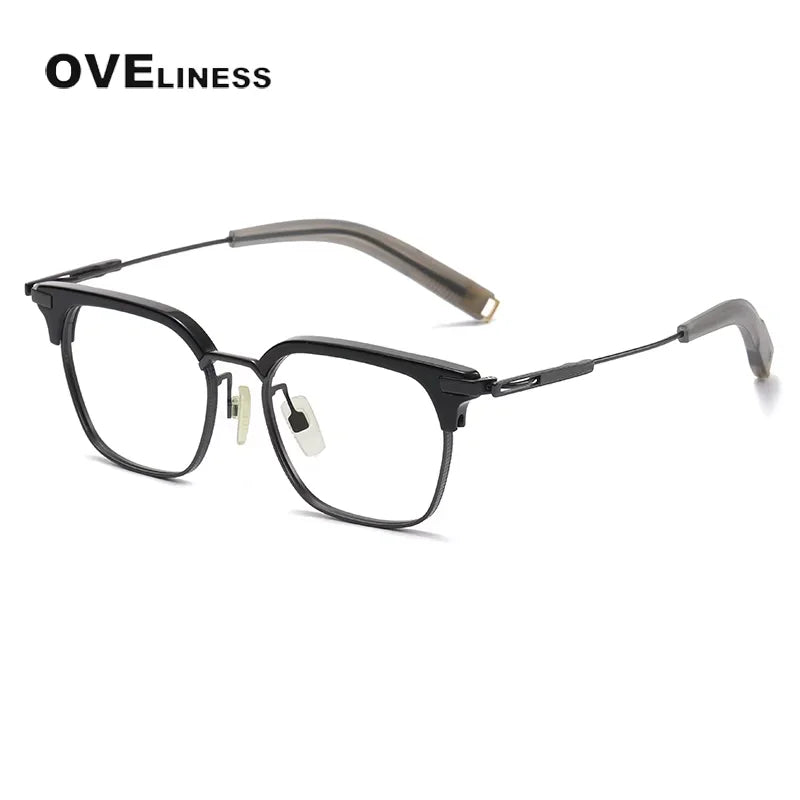 Oveliness Unisex Full Rim Big Square Acetate Titanium Eyeglasses 64207