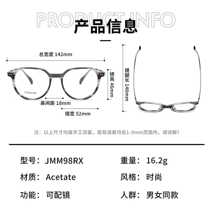 Nobler Unisex Full Rim Flat Top Round Acetate Titanium Eyeglasses 39698