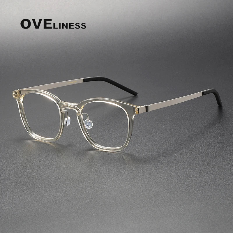 Oveliness Unisex Full Rim Square Titanium Screwless Eyeglasses 1051 Full Rim Oveliness champagne