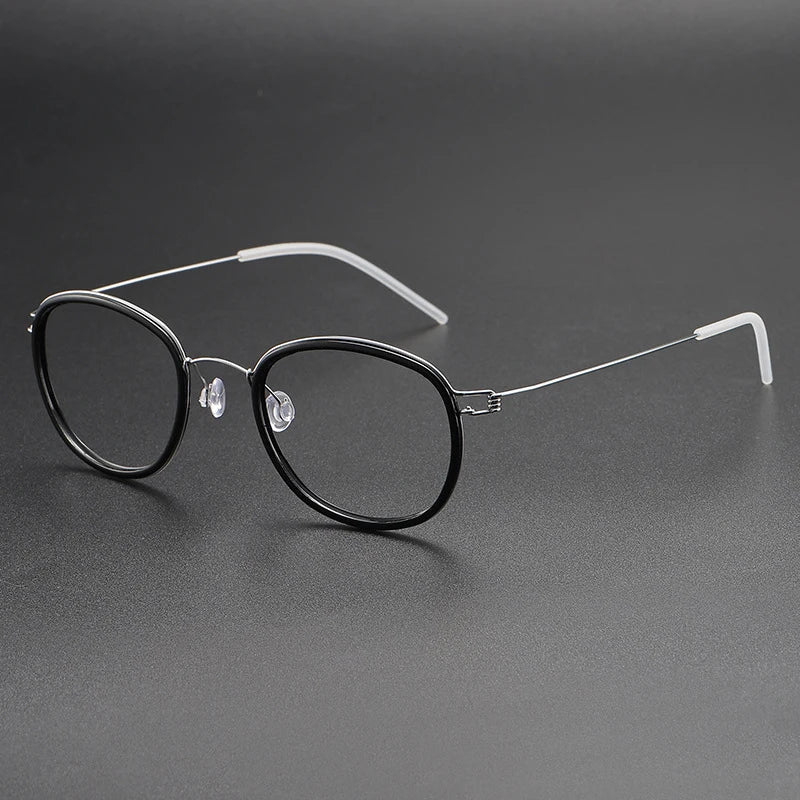 Black Mask Women's Full Rim Oval Screwless Titanium Acetate Eyeglasses 6611 Full Rim Black Mask Black-Silver