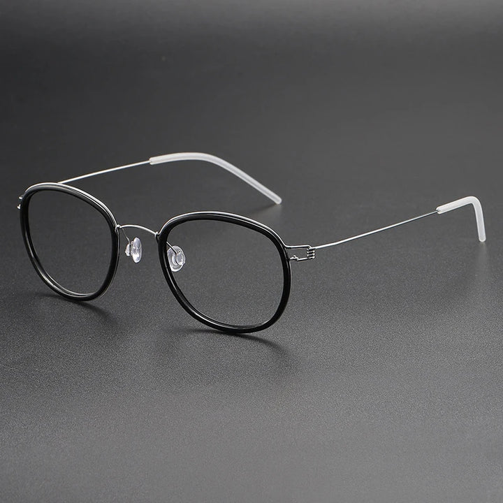 Black Mask Women's Full Rim Oval Screwless Titanium Acetate Eyeglasses 6611 Full Rim Black Mask Black-Silver