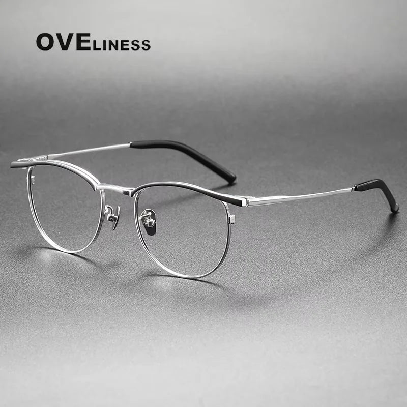 Oveliness Women's Full Rim Square Acetate Titanium Eyeglasses 71550 Full Rim Oveliness black silver