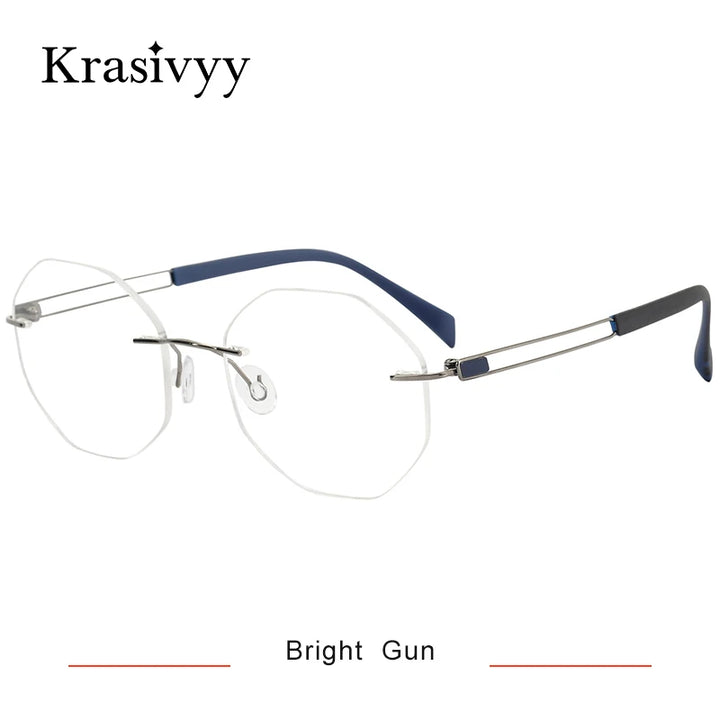 Krasivyy Women's Rimless Polygon Round Titanium Eyeglasses 16079 Rimless Krasivyy Bright Gun CN