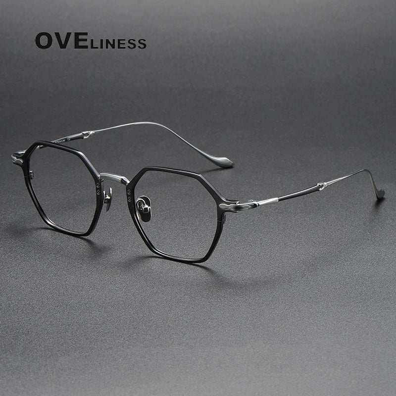 Oveliness Unisex Full Rim Polygon Titanium Eyeglasses Om3133 Full Rim Oveliness gun silver