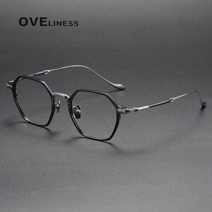 Oveliness Unisex Full Rim Polygon Titanium Eyeglasses Om3133 Full Rim Oveliness gun silver