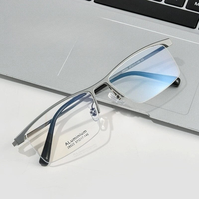 KatKani Men's Semi Rim Square Aluminum Magnesium Titanium Eyeglasses 28522 Semi Rim KatKani Eyeglasses   