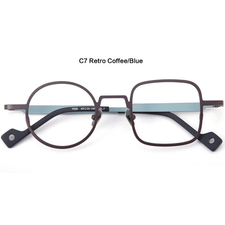 Muzz Unisex Asymetrical Square Round Titanium Eyeglasses T7039n Full Rim Muzz C7