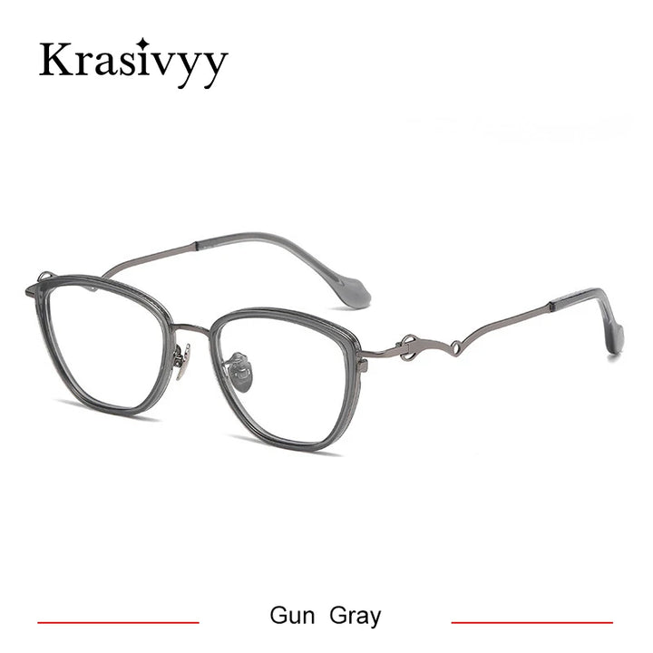Krasivyy Unisex Full Rim Polygon Square Titanium Acetate Eyeglasses 46089 Full Rim Krasivyy Gun Gray