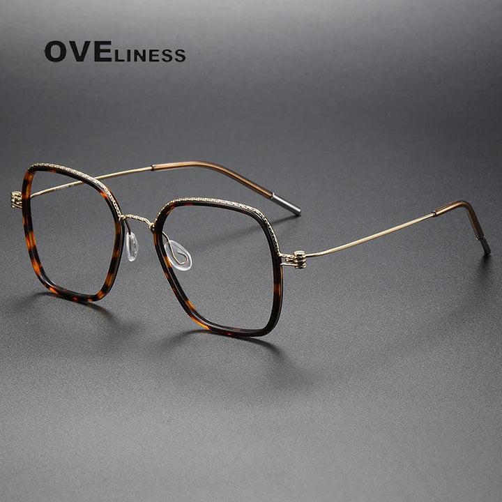 Oveliness Unisex Full Rim Square Acetate Titanium Eyeglasses 80895 Full Rim Oveliness tortoise gold