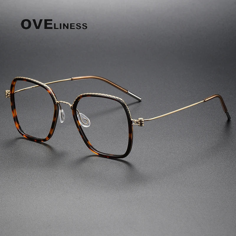 Oveliness Unisex Full Rim Square Acetate Titanium Eyeglasses 80895 Full Rim Oveliness tortoise gold  