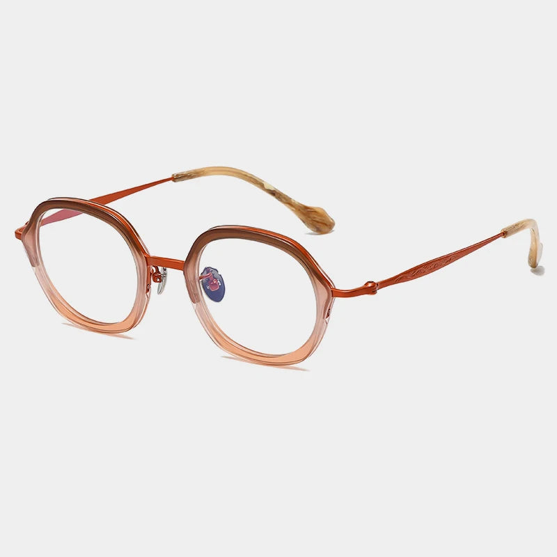 Gatenac Unisex Full Rim Square Acetate Titanium Eyeglasses Gxyj1461 Full Rim Gatenac Orange