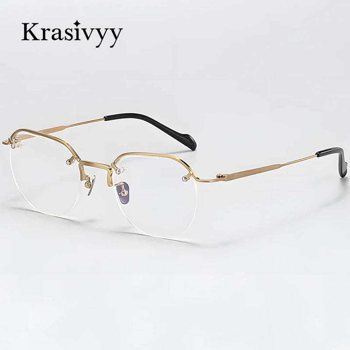 Krasivyy Unisex Semi Rim Flat Top Square Titanium Eyeglasses 94241 Semi Rim Krasivyy