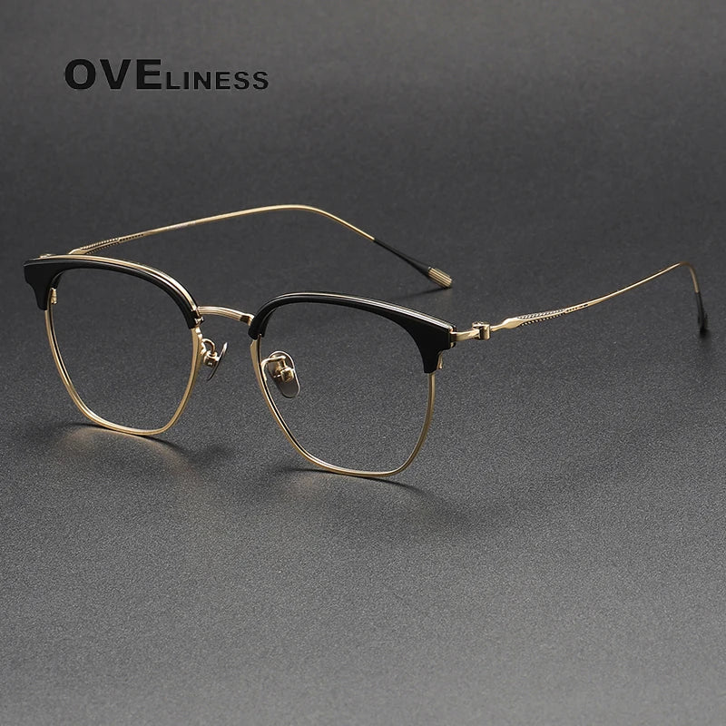 Oveliness Unisex Full Rim Square Acetate Titanium Eyeglasses 80898 Full Rim Oveliness black gold  
