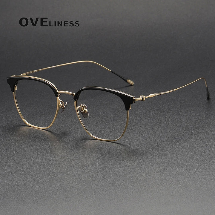 Oveliness Unisex Full Rim Square Acetate Titanium Eyeglasses 80898 Full Rim Oveliness black gold  