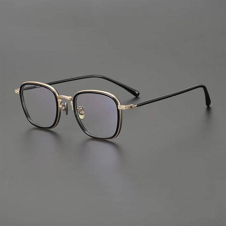 Black Mask Unisex Full Rim Square Titanium Acetate Eyeglasses 49043 Full Rim Black Mask Black-Gold