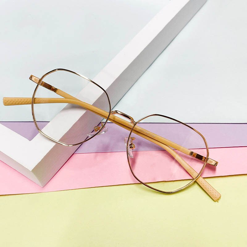 CCspace Unisex Youth Full Rim Polygon Alloy Eyeglasses 56567 Full Rim CCspace C7BrightGold