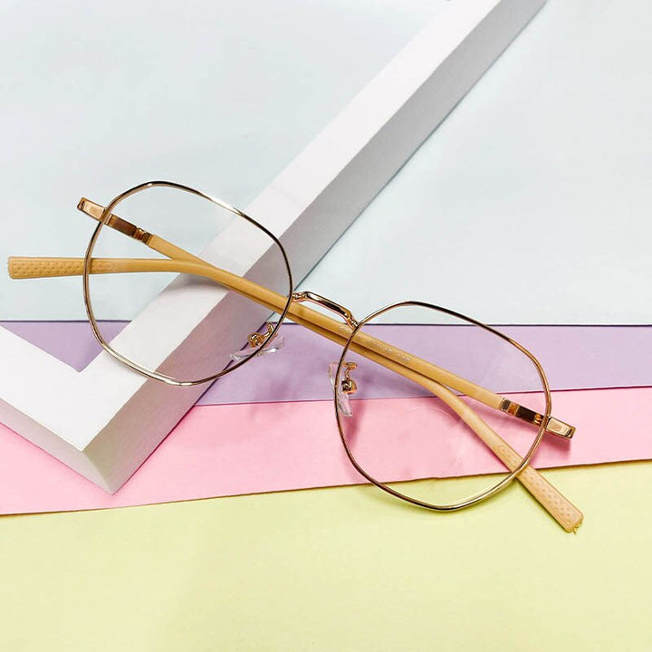 CCspace Unisex Youth Full Rim Polygon Alloy Eyeglasses 56567 Full Rim CCspace C7BrightGold