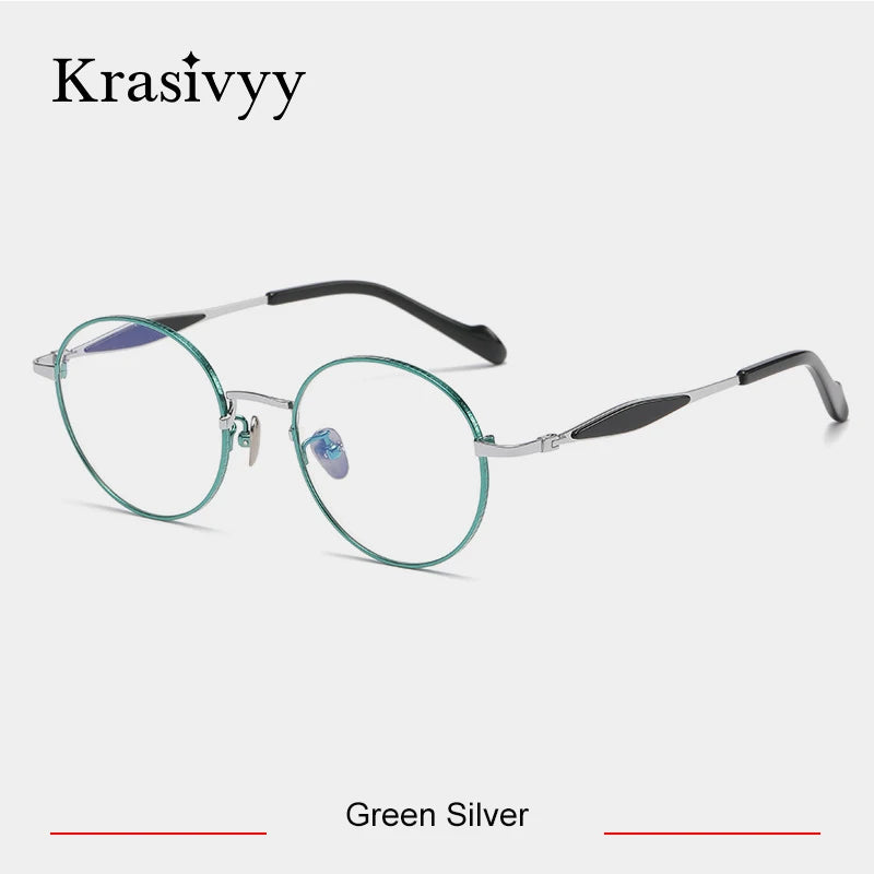 Krasivyy Unisex Full Rim Round Titanium Acetate Eyeglasses 46058 Full Rim Krasivyy Green Silver