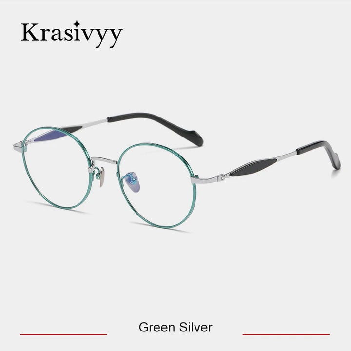 Krasivyy Unisex Full Rim Round Titanium Acetate Eyeglasses 46058 Full Rim Krasivyy Green Silver