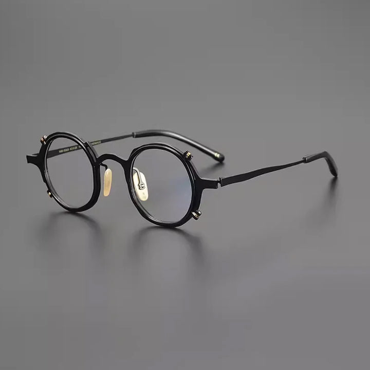 Gatenac Unisex Full Rim Round Titanium Eyeglasses Gxyj1213 Full Rim Gatenac Black