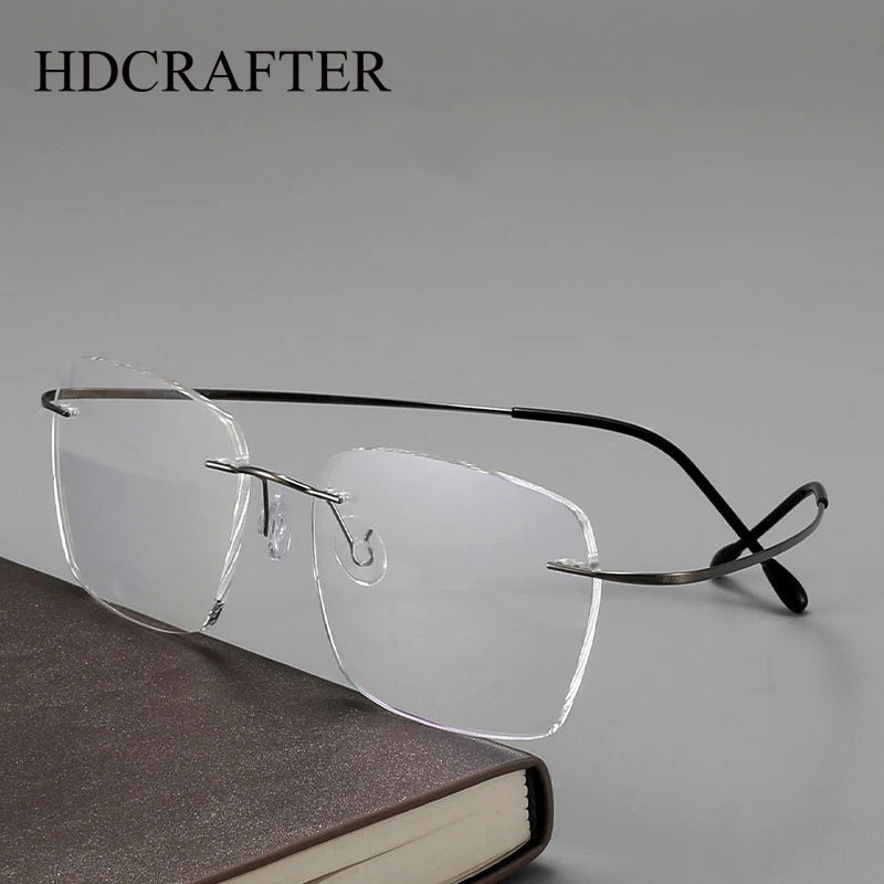 Hdcrafter Unisex Rimless Square Screwless Titanium Eyeglasses 16025