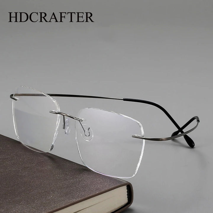 Hdcrafter Unisex Rimless Square Screwless Titanium Eyeglasses 16025