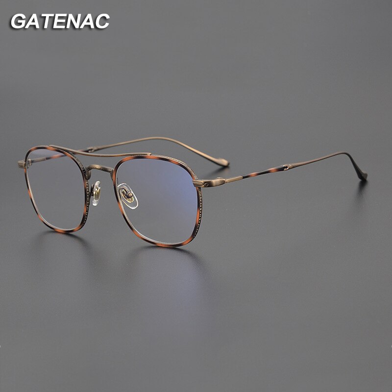 Gatenac Unisex Full Rim Square Double Bridge Titanium Eyeglasses Gxyj1040 Full Rim Gatenac