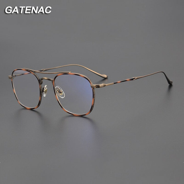 Gatenac Unisex Full Rim Square Double Bridge Titanium Eyeglasses Gxyj1040 Full Rim Gatenac