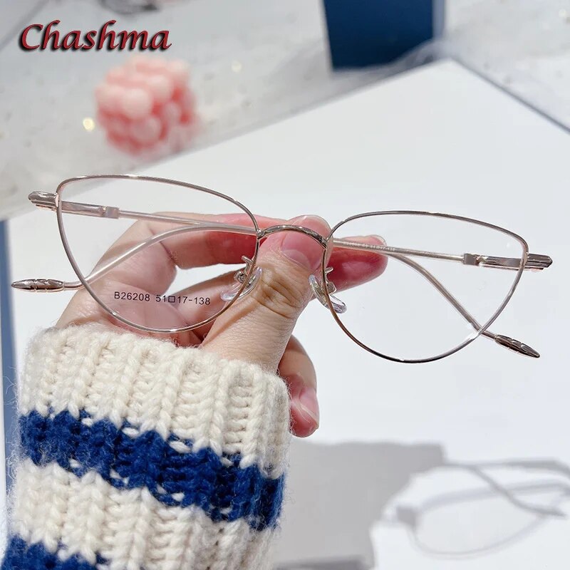 Chashma Ochki Women's Full Rim Cat Eye Stainless Steel Eyeglasses 26208 Full Rim Chashma Ochki Rose Gold  
